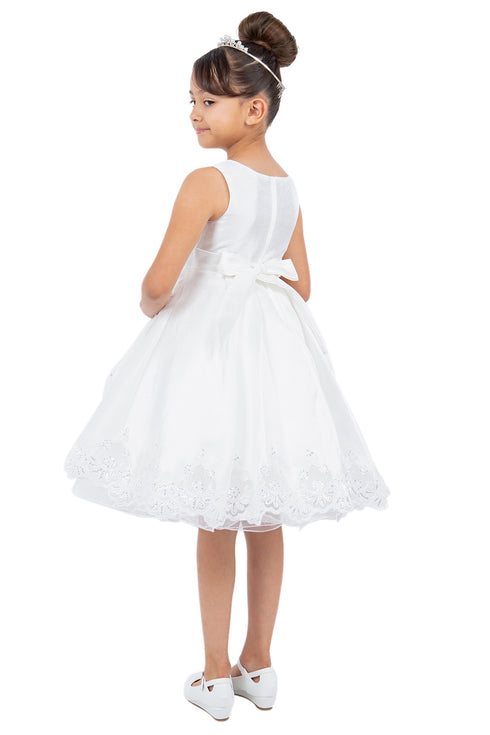 Girls Floral Embroidery Cutout Overlay Flower Girl Dress 2-16